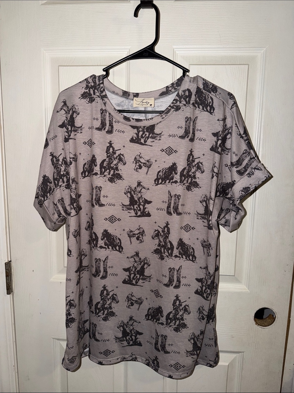 Avery Gray Western Cowboy Print Short Sleeve Tee
